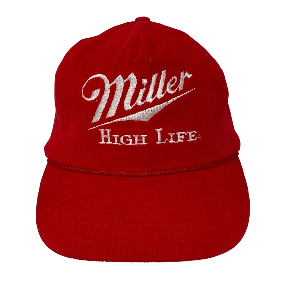 Vintage Miller High Life Hat Red Corduroy Snapback Rope Trucker Cap Mens OSFM